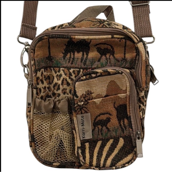 Vintage Karri-Mate Safari & Animal Print Tan & Black Tapestry Crossbody Bag - Picture 12 of 12